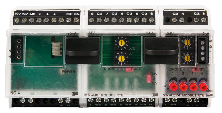 La connexion réseau des composants du bus de terrain Modbus RTU simplifiée